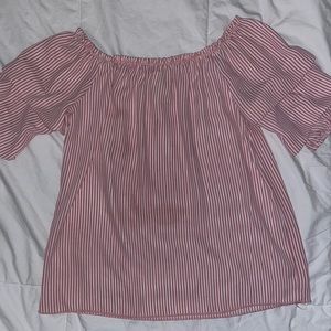 Off the Shoulder Striped Ruffled Blouse